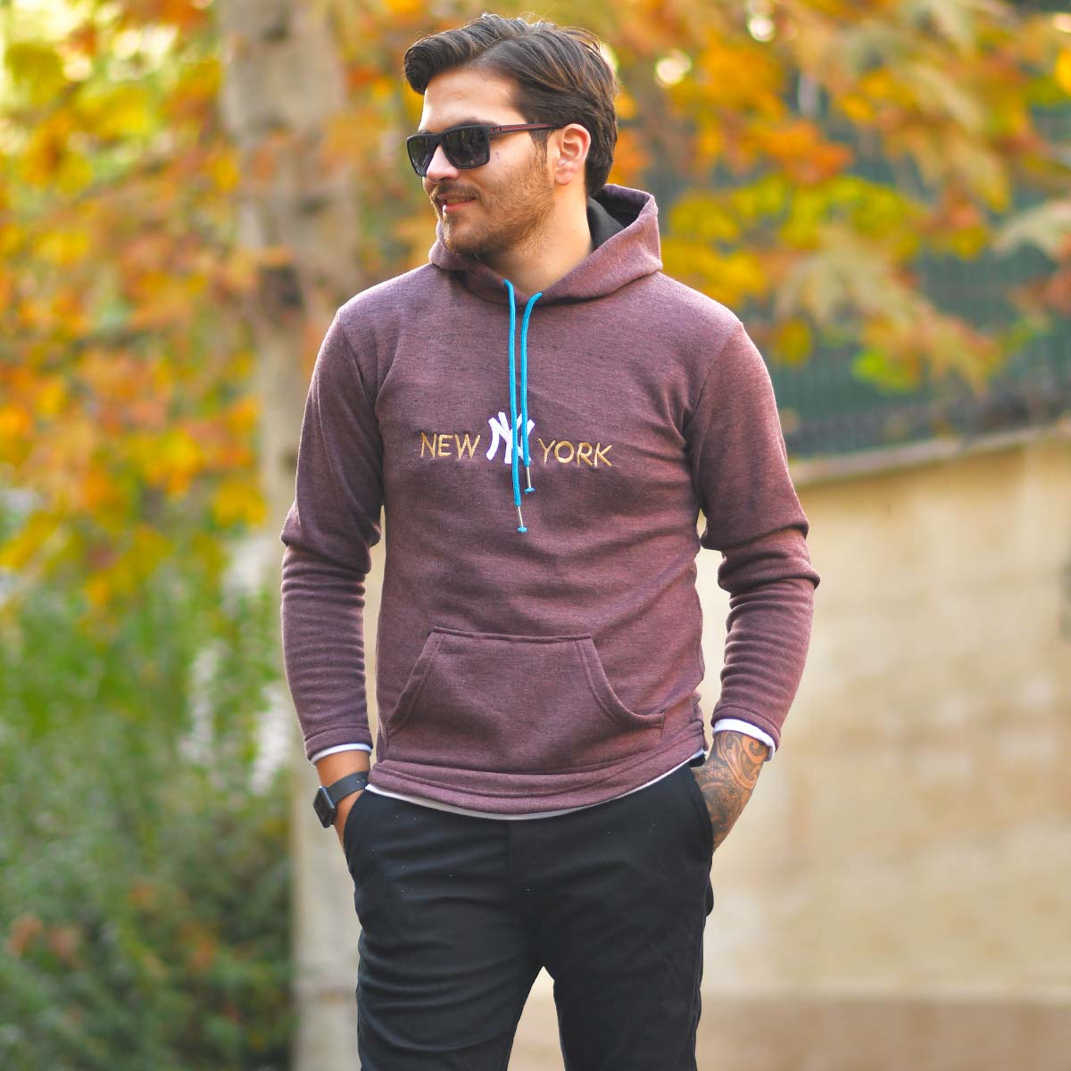 هودی مردانه مدل new york رنگ زرشکی