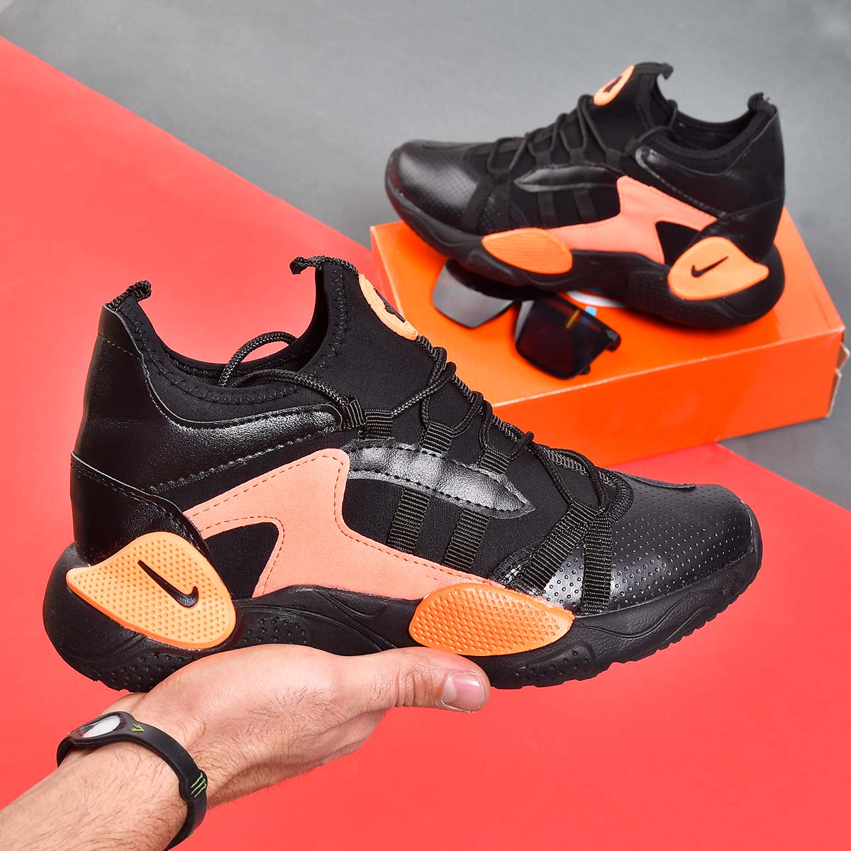 کفش مردانه هوراچی ساقدار مدل zal رنگ مشکی نارنجی