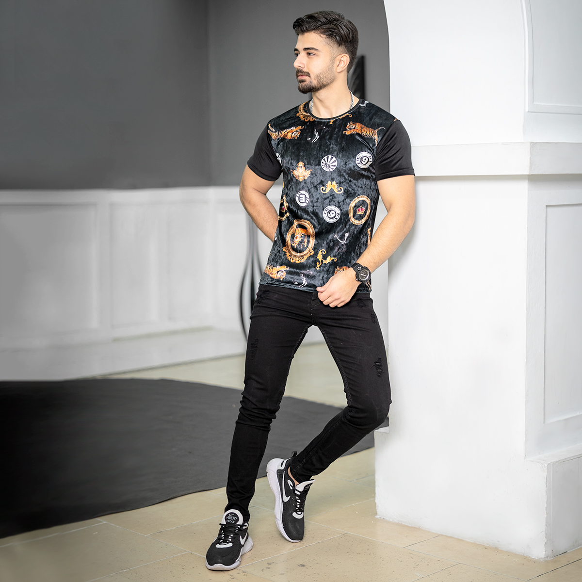 تیشرت مخمل مردانه طرح ببر مدلKami