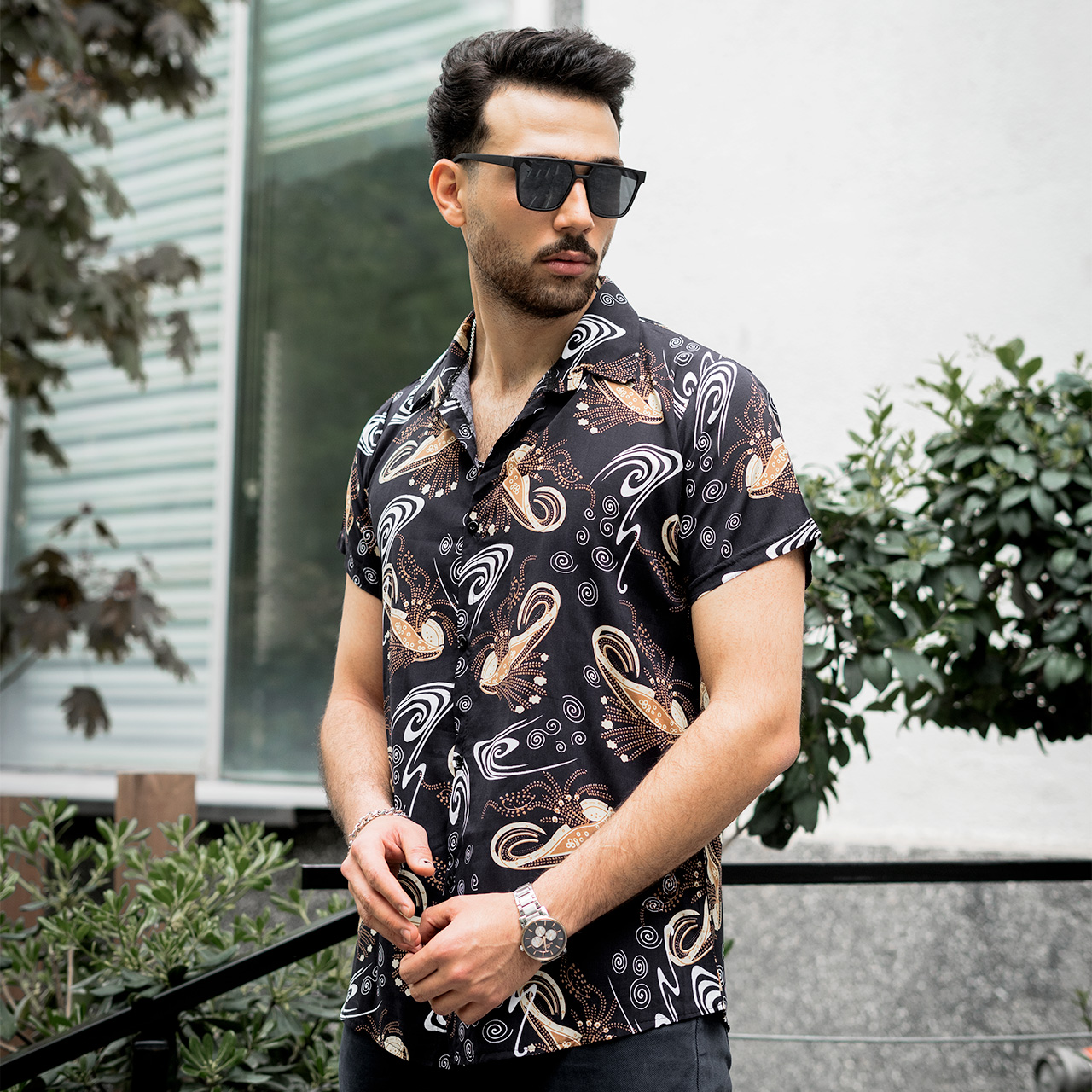 پیراهن سرمه ای گل زنبوری مدل 55