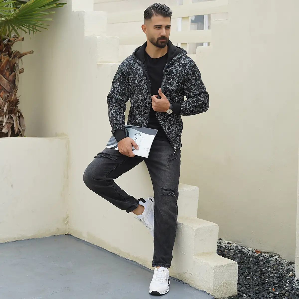 سوییشرت مردانه مشکی -طوسی مدل Tyler