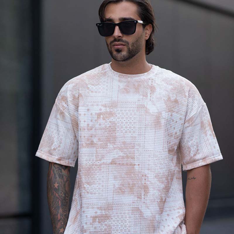 تیشرت مراکشی چاپی کرم مردانه مدل Ramin