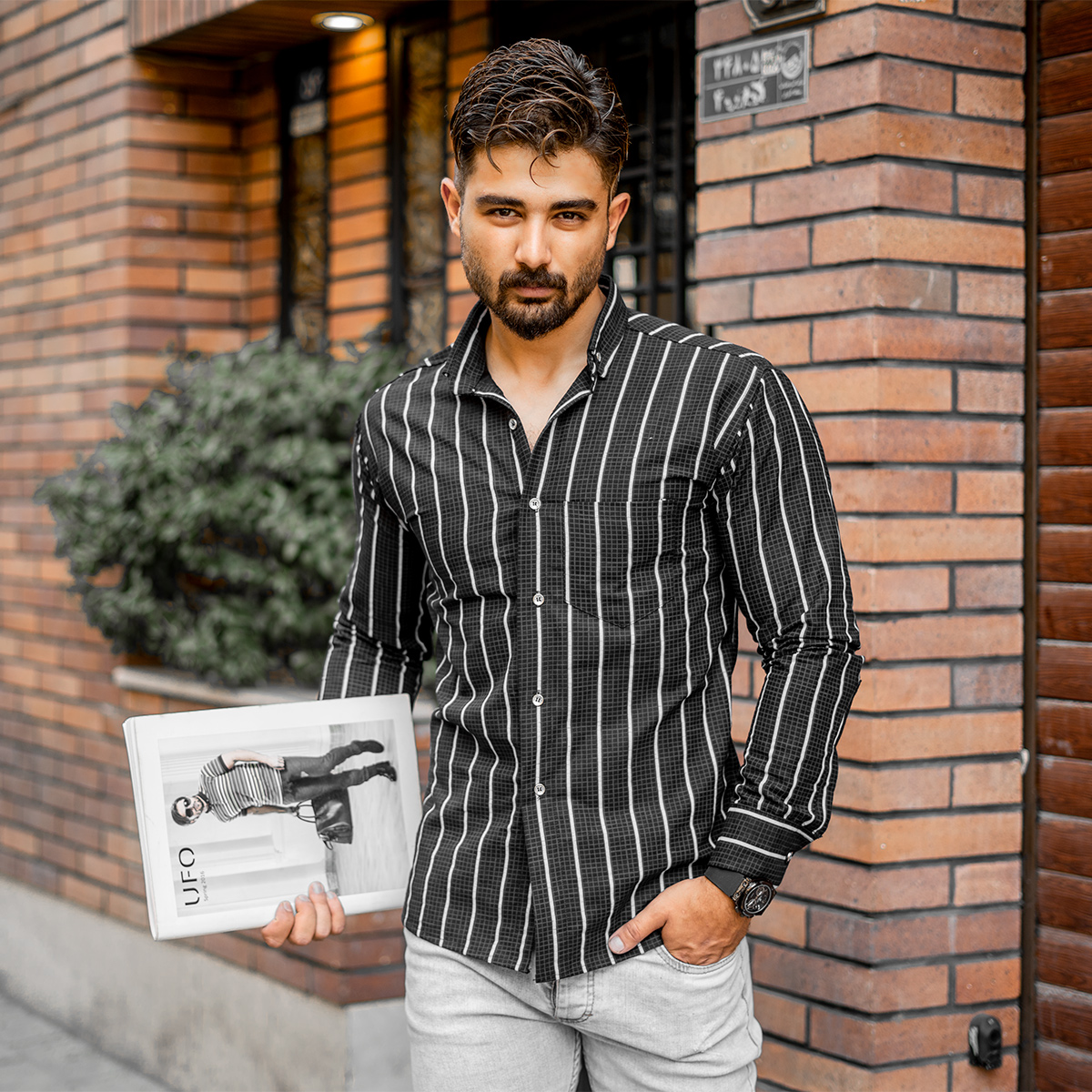 پیراهن مردانه راه راه سفیدمدل Melvis